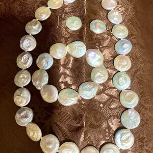 Necklace Keshi Coin Pearl bracelet & earrings set Gorgeous Pinky peach